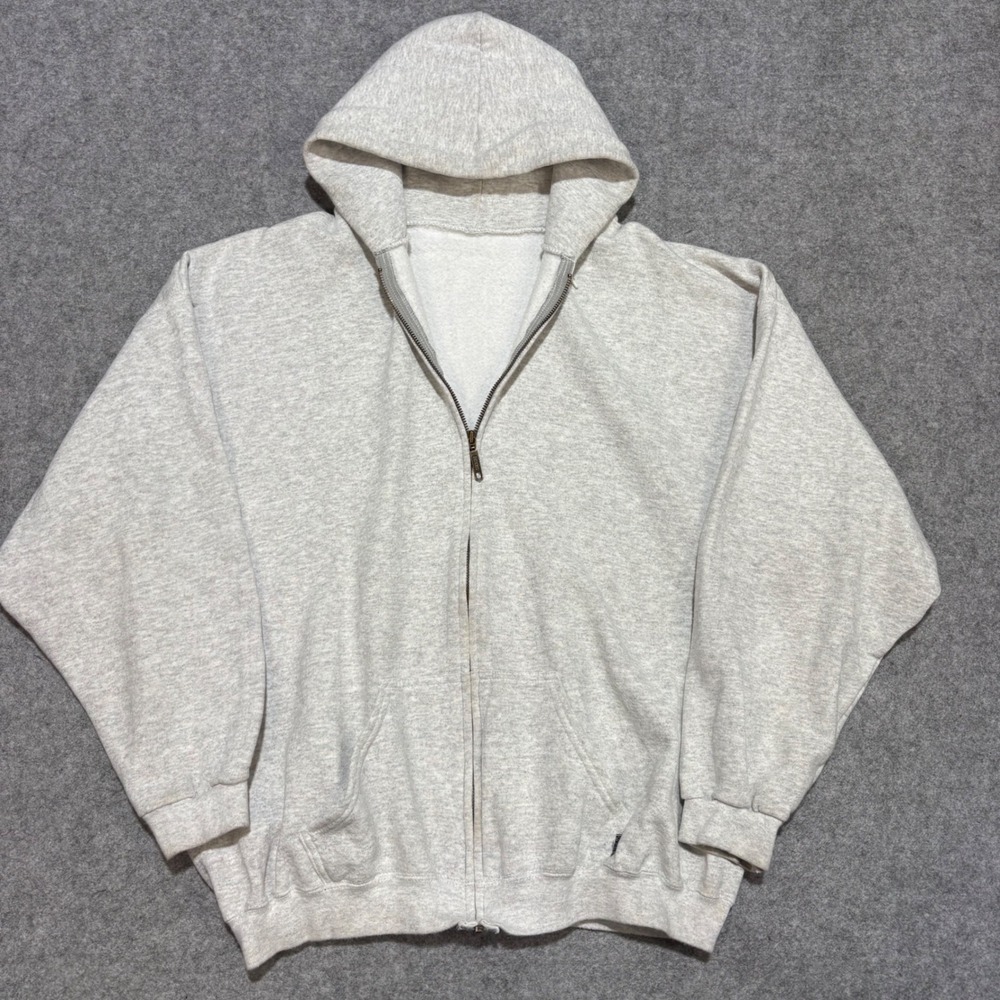 Discus Athletic Mens Heather Gray Full Zip Hoodie Fleece Sweatshirt Large